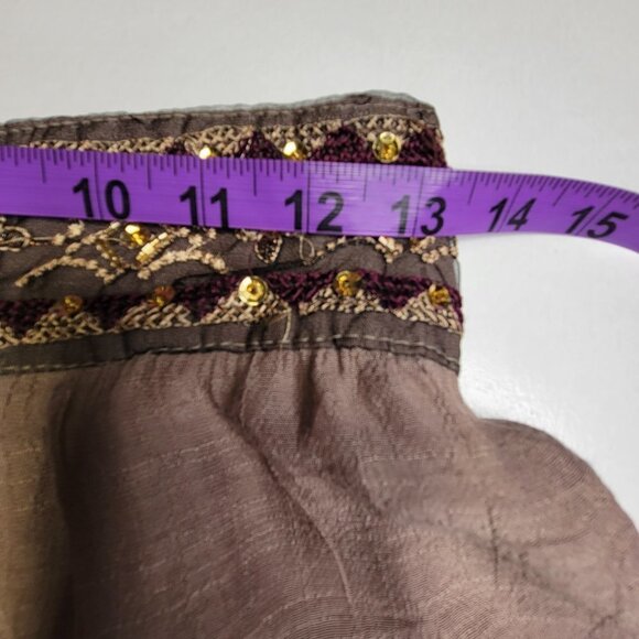 Solid Sand Brown Sheer Sequin Waistband Wide Leg Casual Pants - Picture 9 of 11